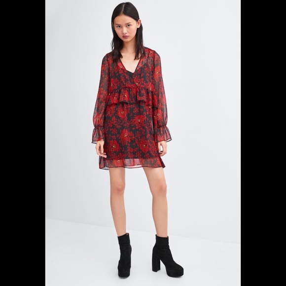 Zara Dresses & Skirts - 🖤SALE🖤 Zara - red/black/gold mini dress